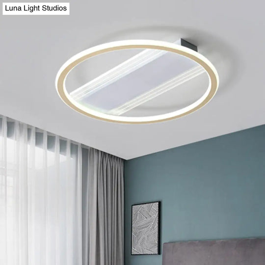 Simplicity Led Ceiling Fixture White Semi Flush Mount With Metallic Shade Warm/White Light 16.5/20.5