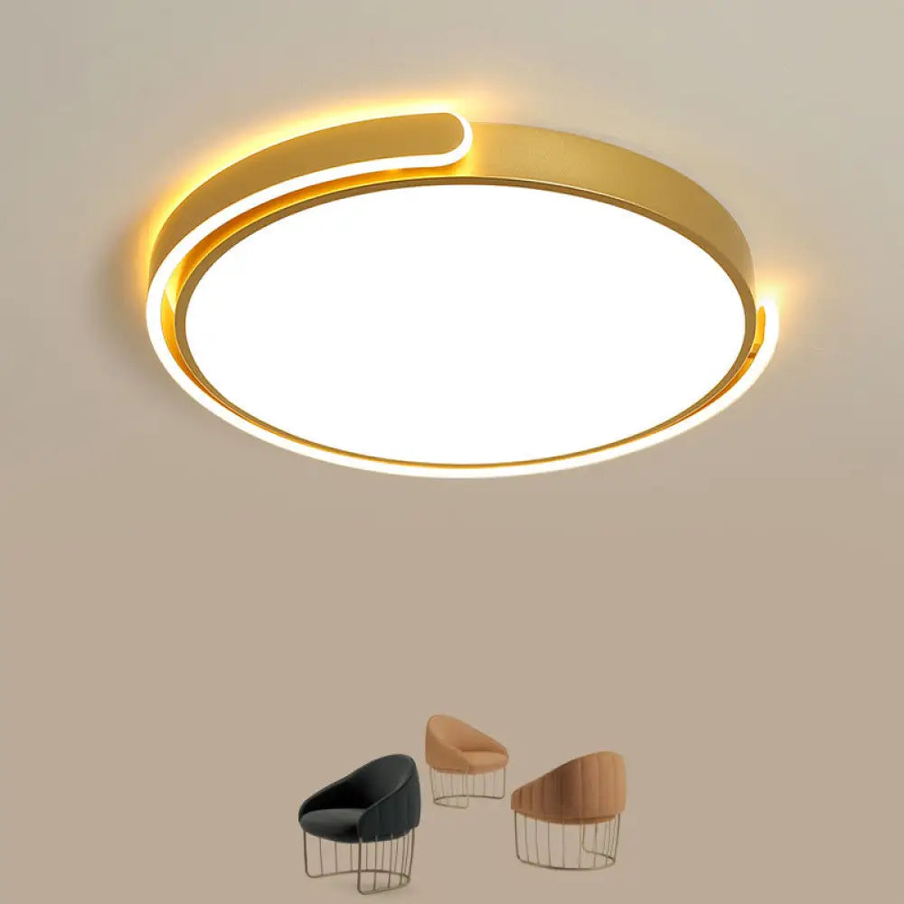Simplicity Led Ceiling Lamp - Black/White/Gold Round Flush Mount Lighting With Acrylic Shade