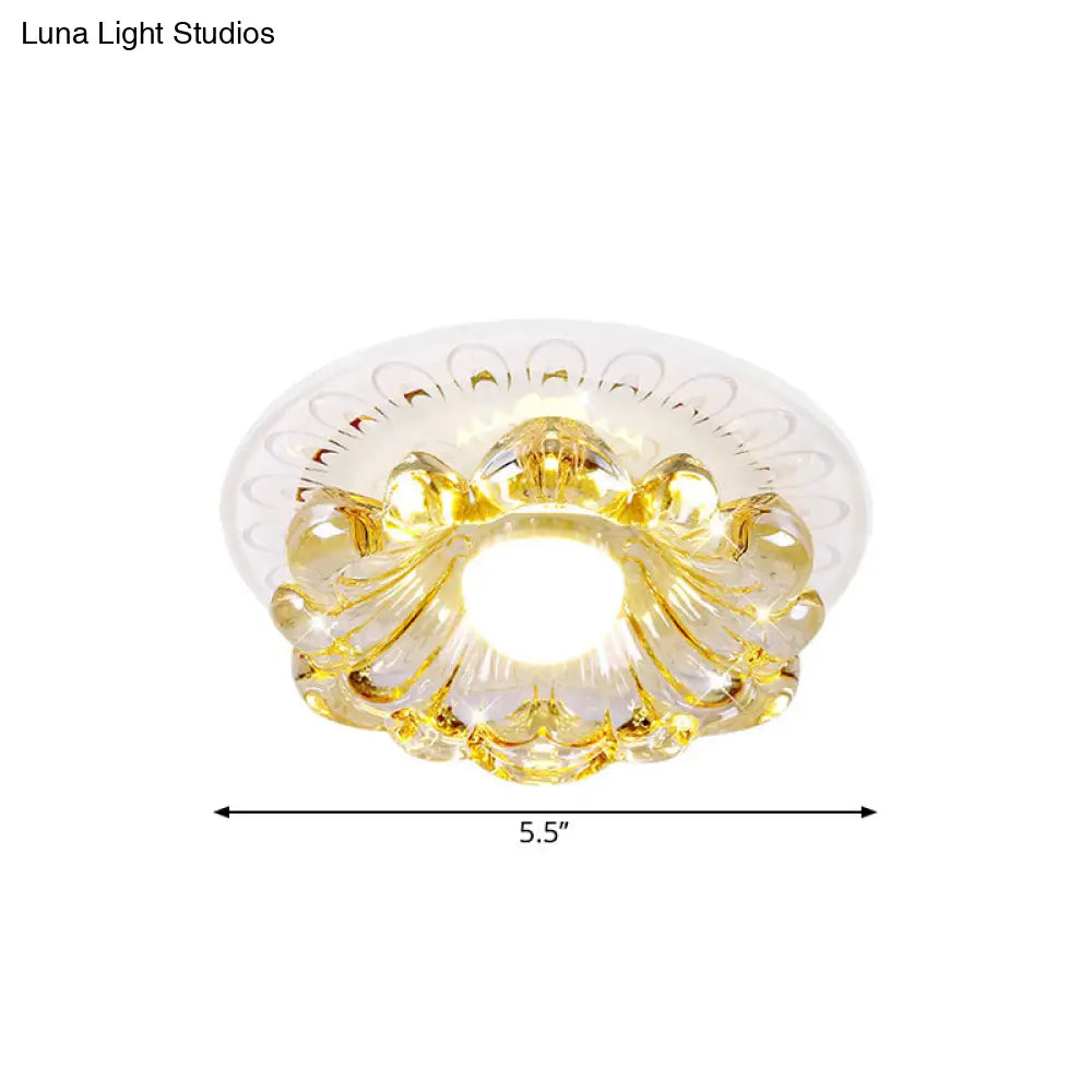 Simplicity Led Ceiling Light In White Round/Square Flushmount With Flower Crystal Shade - Warm/White