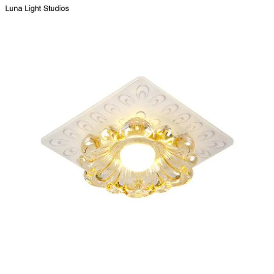 Simplicity Led Ceiling Light In White Round/Square Flushmount With Flower Crystal Shade - Warm/White