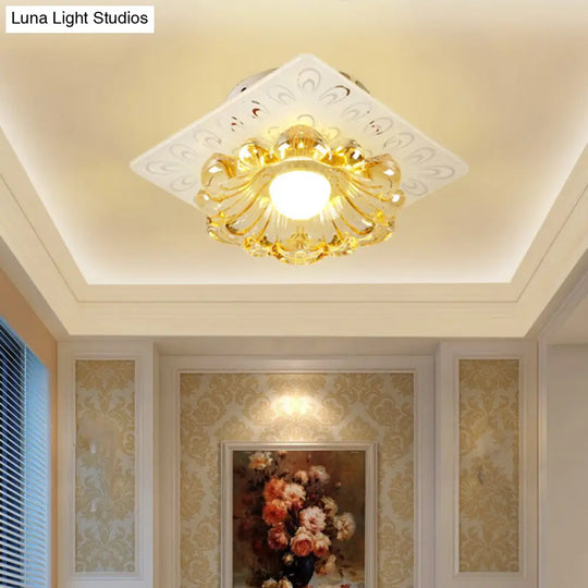 Simplicity Led Ceiling Light In White Round/Square Flushmount With Flower Crystal Shade - Warm/White