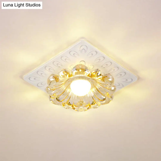 Simplicity Led Ceiling Light In White Round/Square Flushmount With Flower Crystal Shade - Warm/White