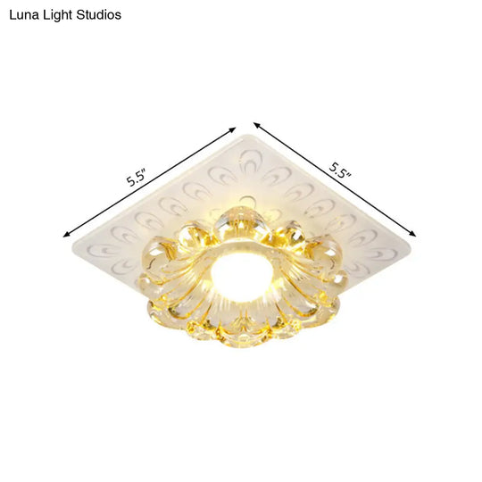 Simplicity Led Ceiling Light In White Round/Square Flushmount With Flower Crystal Shade - Warm/White