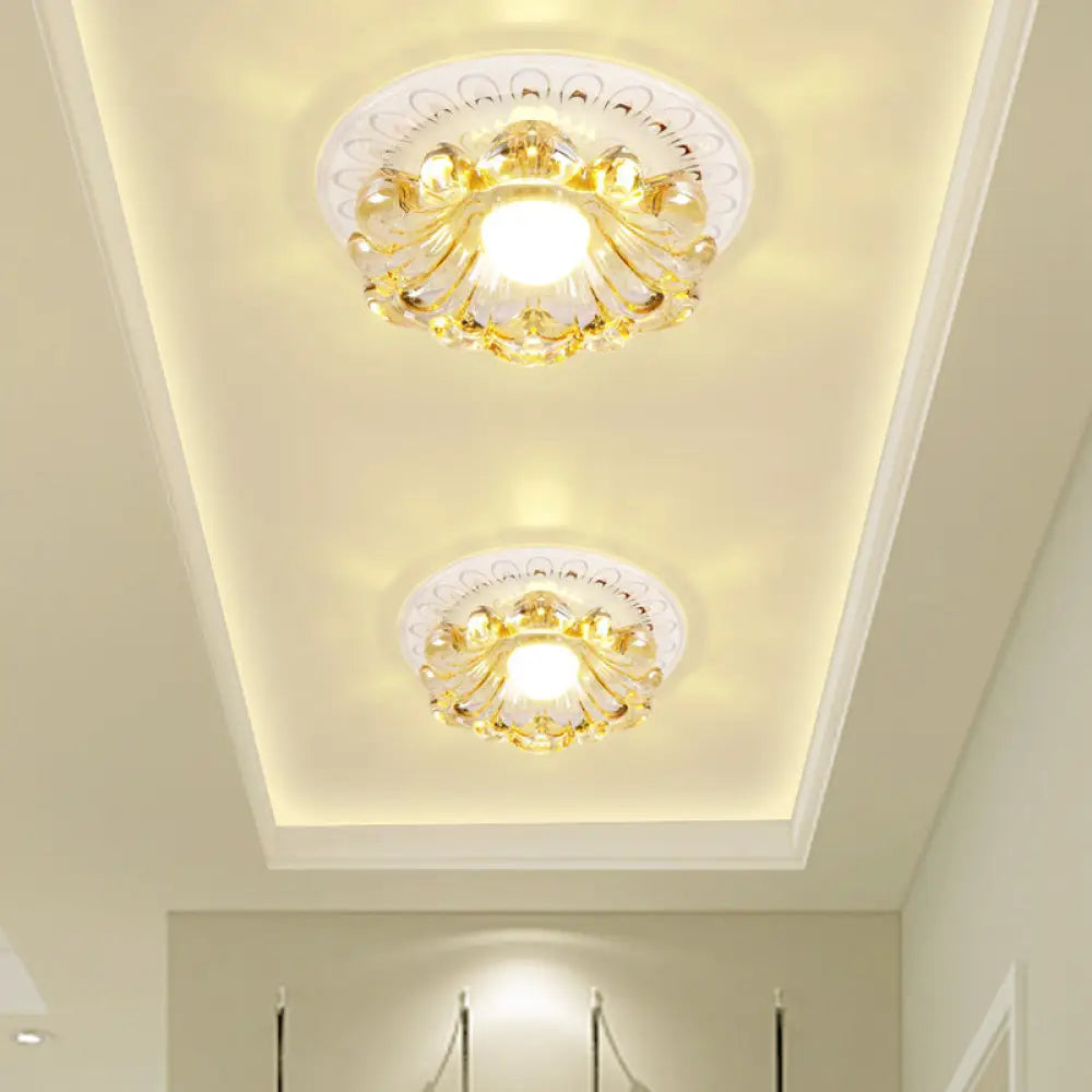 Simplicity Led Ceiling Light In White Round/Square Flushmount With Flower Crystal Shade -