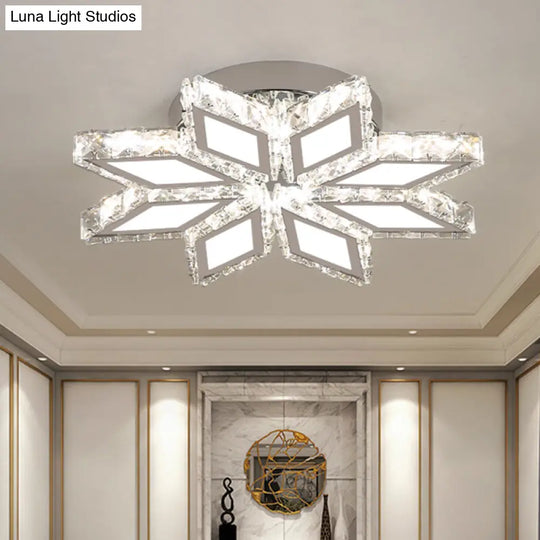 Simplicity Led Chrome Rhombus Ceiling Light With Crystal Block Shade / White