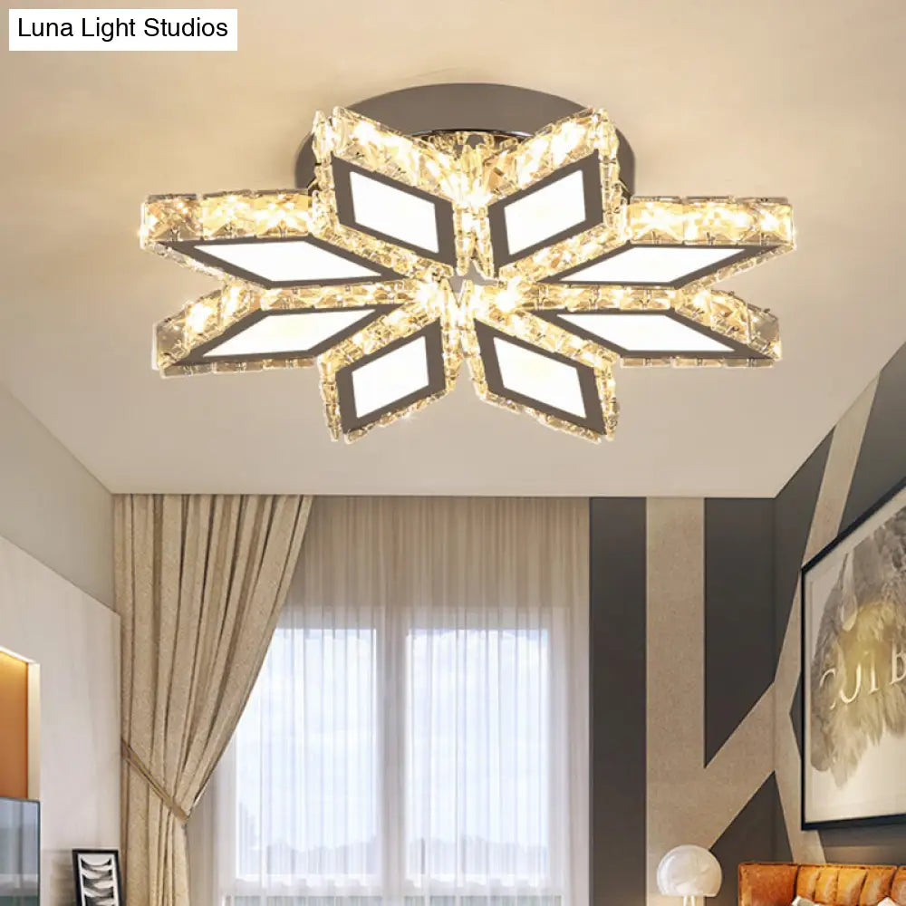 Simplicity Led Chrome Rhombus Ceiling Light With Crystal Block Shade