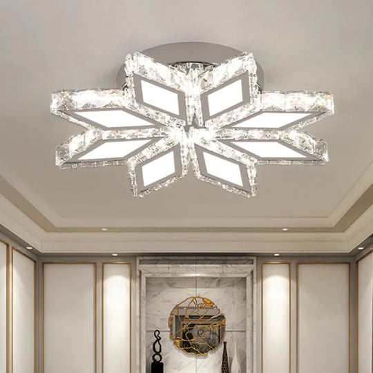 Simplicity Led Chrome Rhombus Ceiling Light With Crystal Block Shade / White