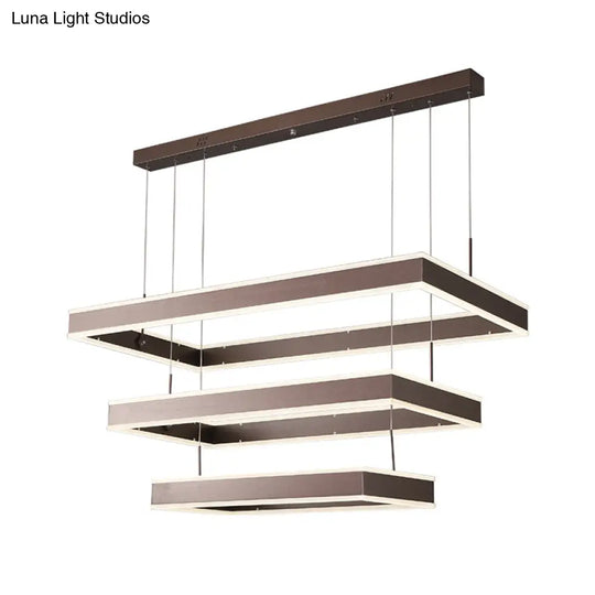 Simplicity Led Coffee Chandelier - 2/3/4 Tiered Rectangle Design With Acrylic Shade