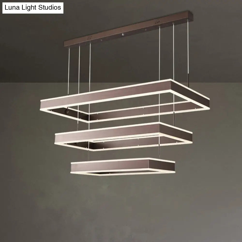 Simplicity Led Coffee Chandelier - 2/3/4 Tiered Rectangle Design With Acrylic Shade