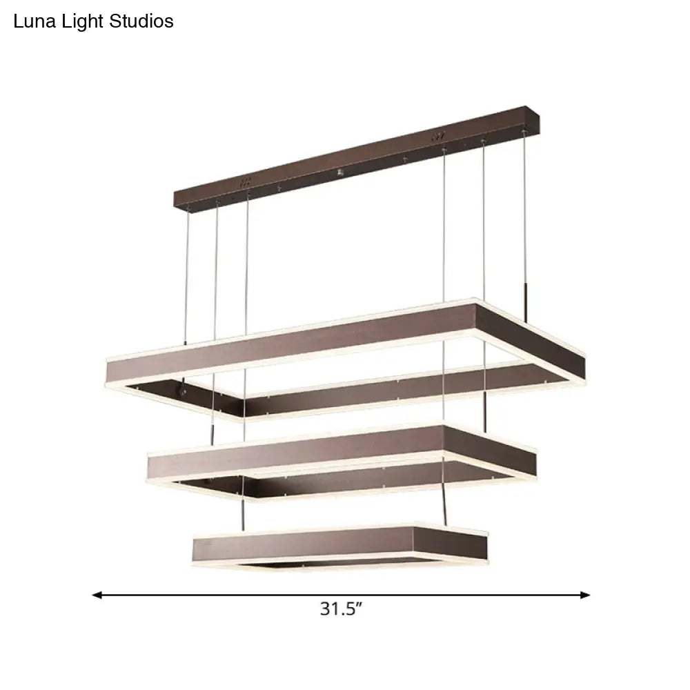 Simplicity Led Coffee Chandelier - 2/3/4 Tiered Rectangle Design With Acrylic Shade