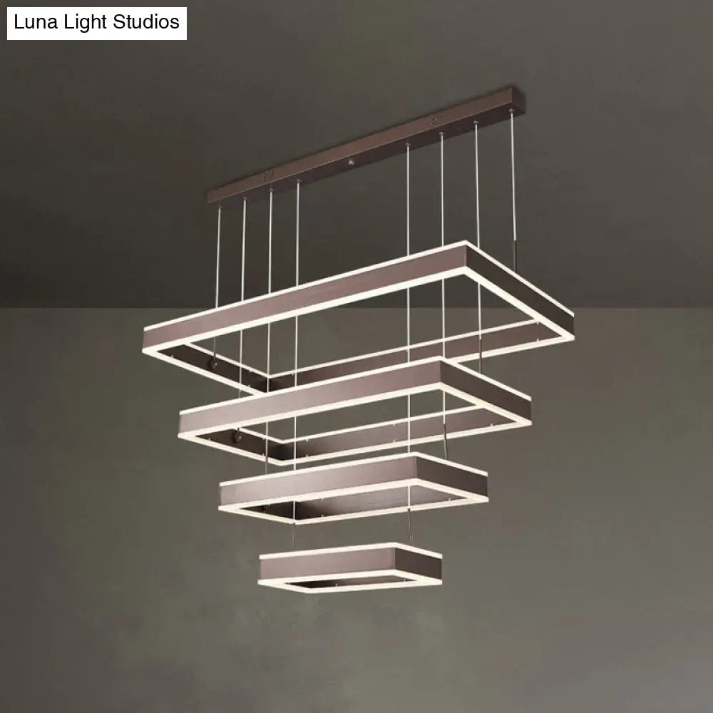 Simplicity Led Coffee Chandelier - 2/3/4 Tiered Rectangle Design With Acrylic Shade