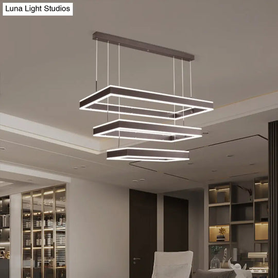 Simplicity Led Coffee Chandelier - 2/3/4 Tiered Rectangle Design With Acrylic Shade