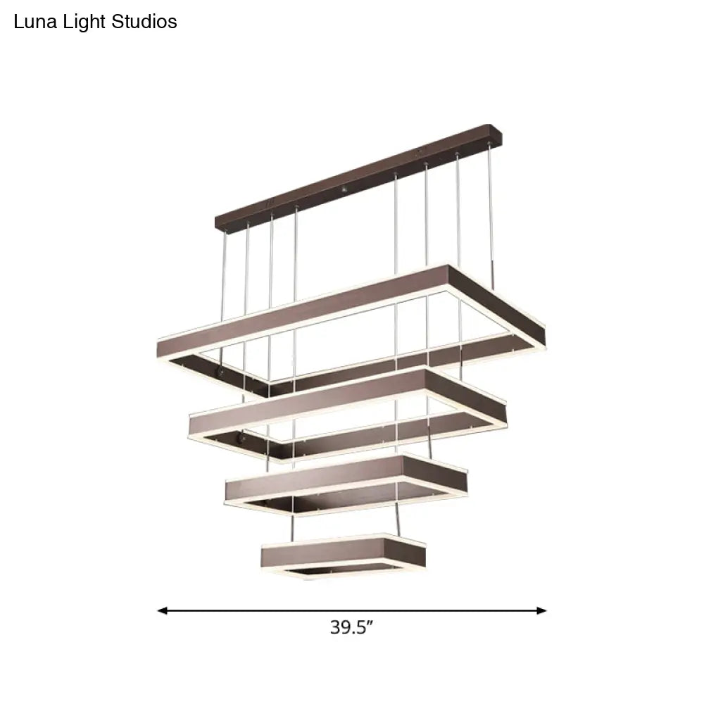 Simplicity Led Coffee Chandelier - 2/3/4 Tiered Rectangle Design With Acrylic Shade