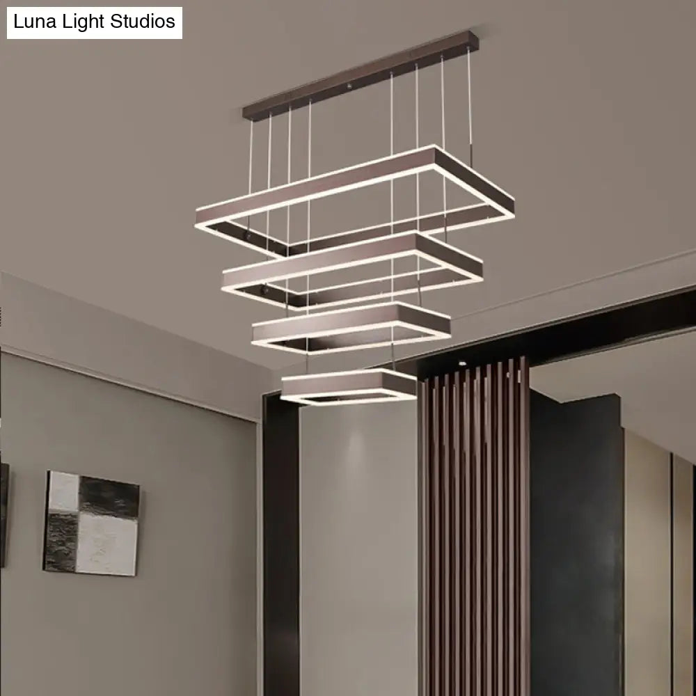 Simplicity Led Coffee Chandelier - 2/3/4 Tiered Rectangle Design With Acrylic Shade