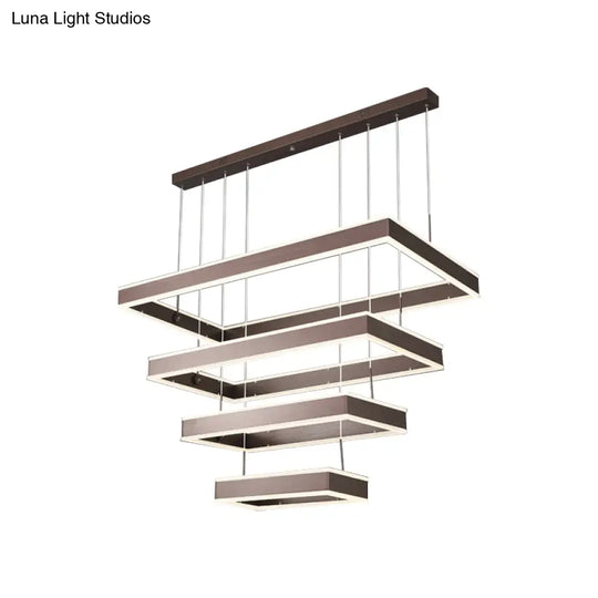 Simplicity Led Coffee Chandelier - 2/3/4 Tiered Rectangle Design With Acrylic Shade