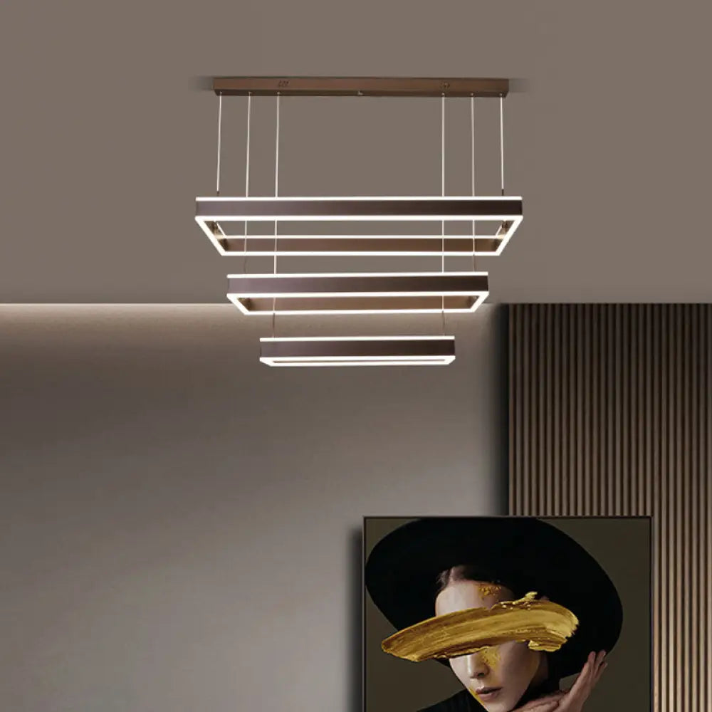 Simplicity Led Coffee Chandelier - 2/3/4 Tiered Rectangle Design With Acrylic Shade / 3 Tiers