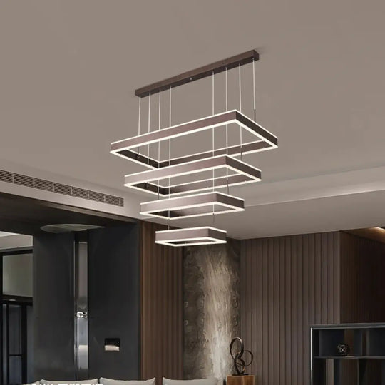 Simplicity Led Coffee Chandelier - 2/3/4 Tiered Rectangle Design With Acrylic Shade / 4 Tiers