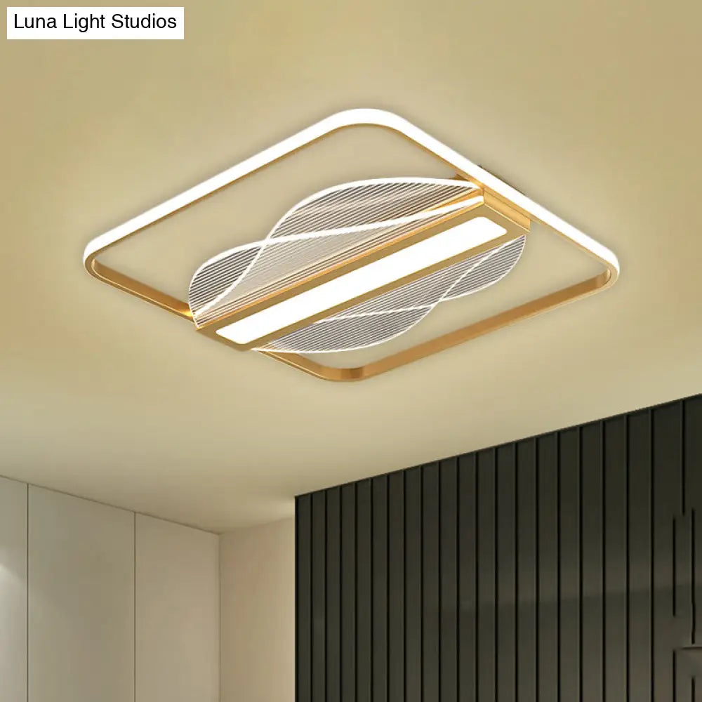 Simplicity Led Flush Mount Gold Bar Decor Ceiling Light With Metallic Shade Warm/White 18/21.5 Wide