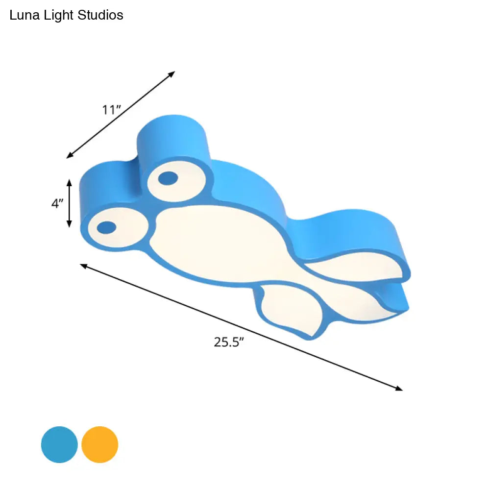 Simplicity Led Flush Mount Light With Acrylic Shade - Yellow/Blue Goldfish Design