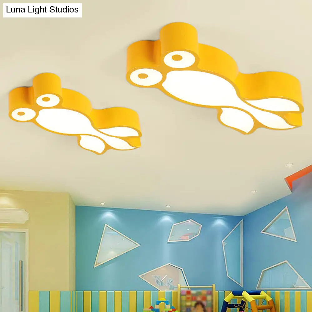 Simplicity Led Flush Mount Light With Acrylic Shade - Yellow/Blue Goldfish Design