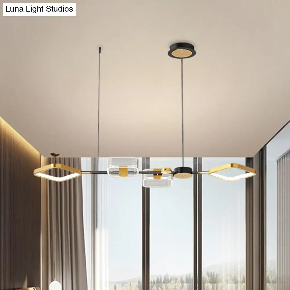 Simplicity Led Gold Ceiling Suspension Lamp For Restaurants Square Metal Design