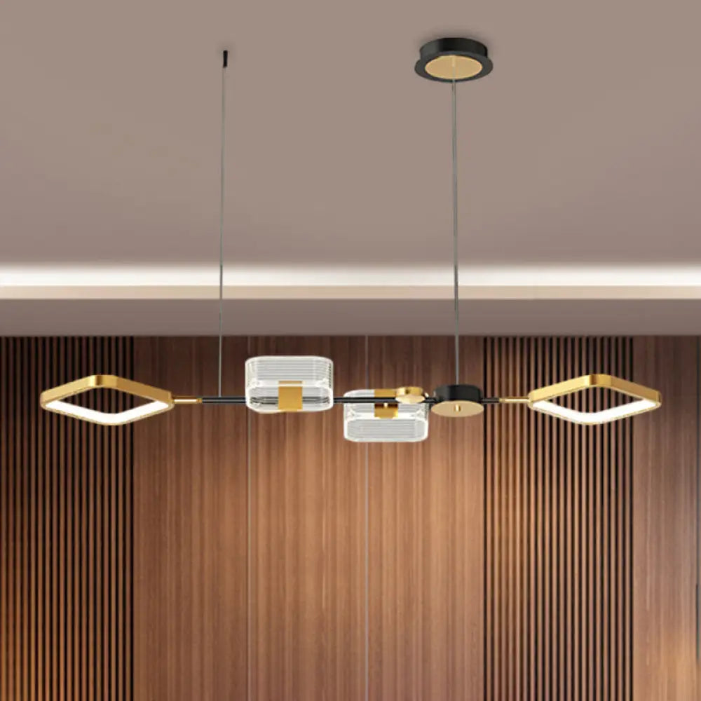 Simplicity Led Gold Ceiling Suspension Lamp For Restaurants Square Metal Design