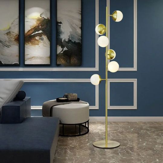 Simplicity Led Gold Floor Reading Lamp With Metal Ball Shape Stand For Living Room