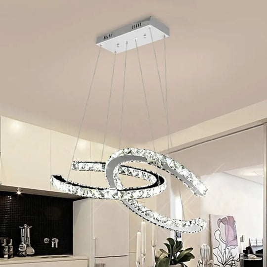 Simplicity Led Hanging Ceiling Lamp - Stainless-Steel C-Shape Multi Pendant With Crystal Shade