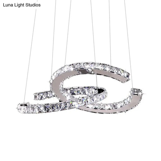 Simplicity Led Hanging Ceiling Lamp - Stainless-Steel C-Shape Multi Pendant With Crystal Shade