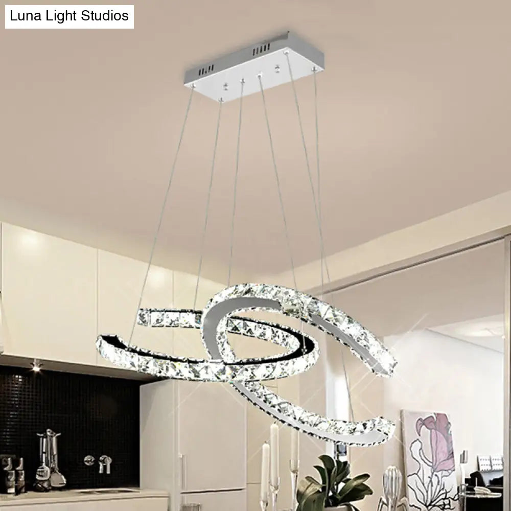 Modern Led Crystal Pendant Lamp With Warm/White Light And Stainless-Steel C-Shape Design / White