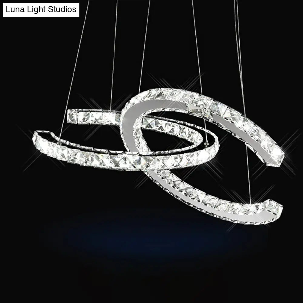 Modern Led Crystal Pendant Lamp With Warm/White Light And Stainless-Steel C-Shape Design