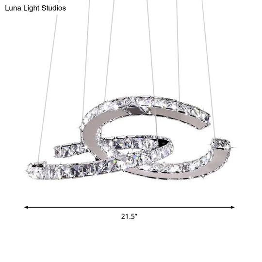 Simplicity Led Hanging Ceiling Lamp - Stainless-Steel C-Shape Multi Pendant With Crystal Shade