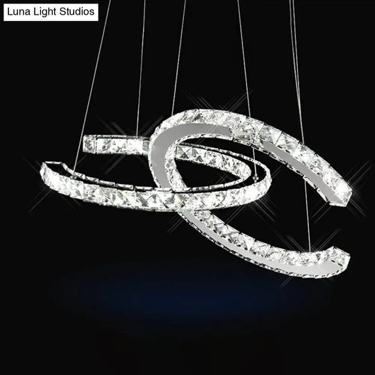 Simplicity Led Hanging Ceiling Lamp - Stainless-Steel C-Shape Multi Pendant With Crystal Shade