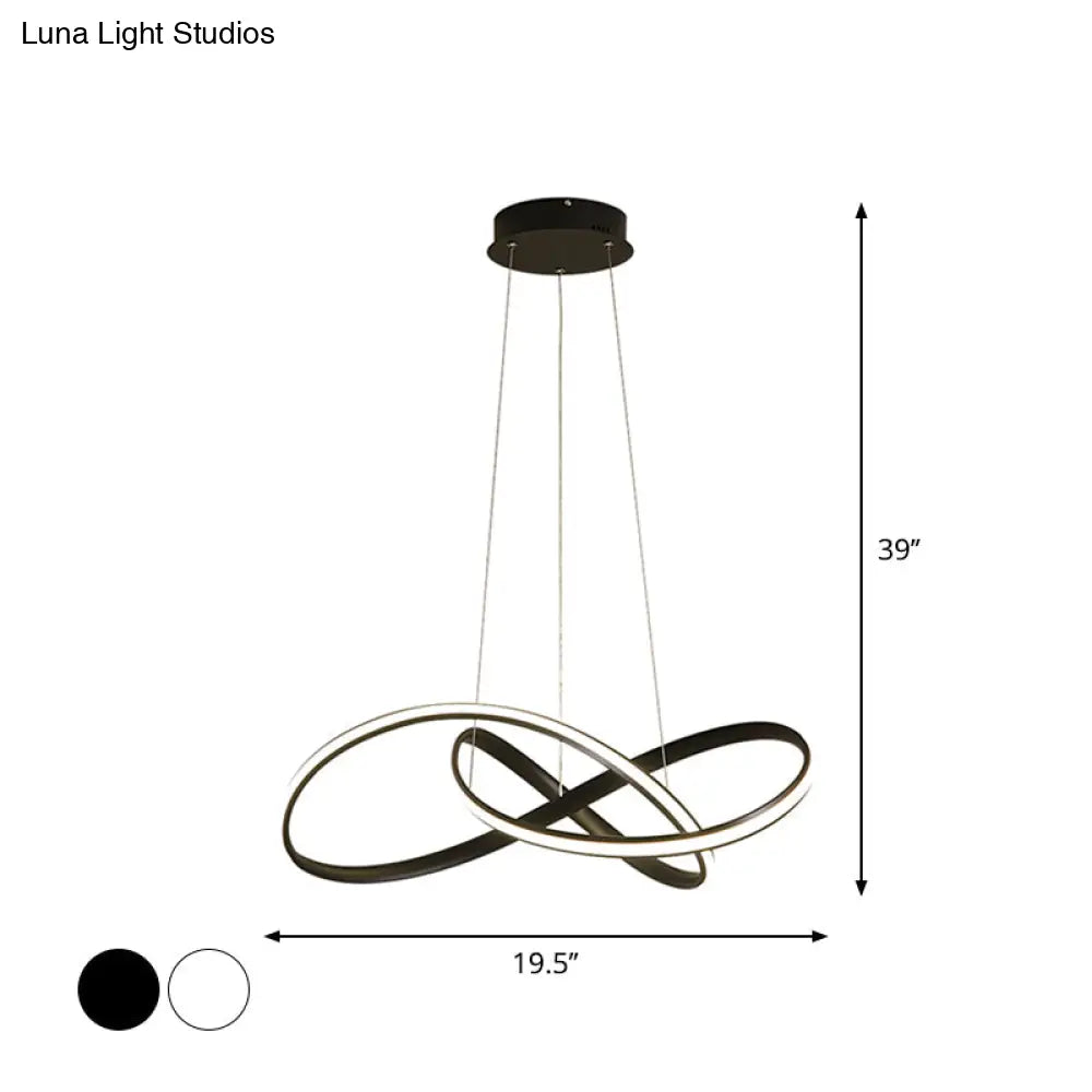 Simplicity Led Hanging Chandelier With Twisted Pendant Lamp And Acrylic Shade - 19.5/27.5