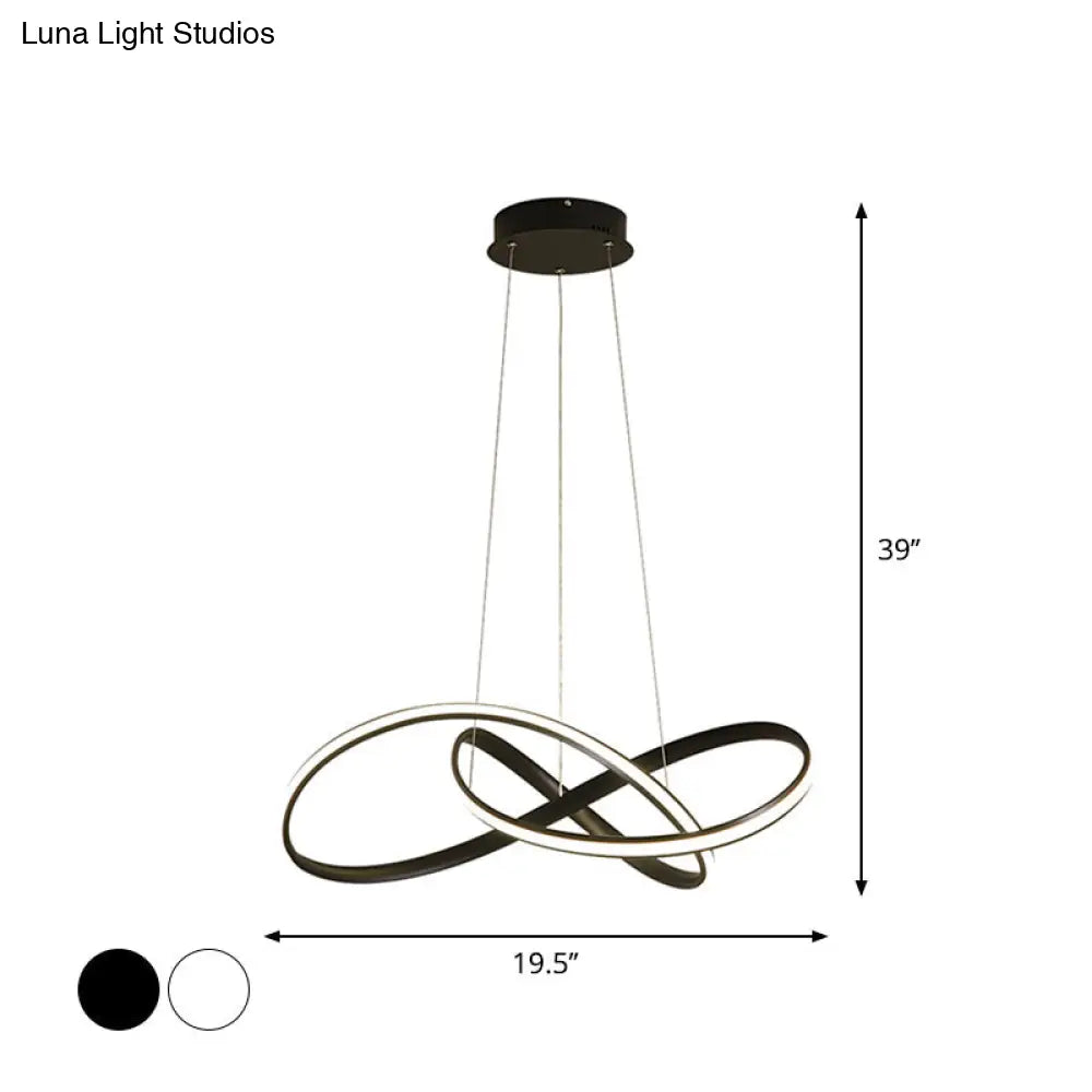 Simplicity Led Hanging Chandelier - 19.5’/27.5’ Wide Black/White Twisted Pendant Lamp With