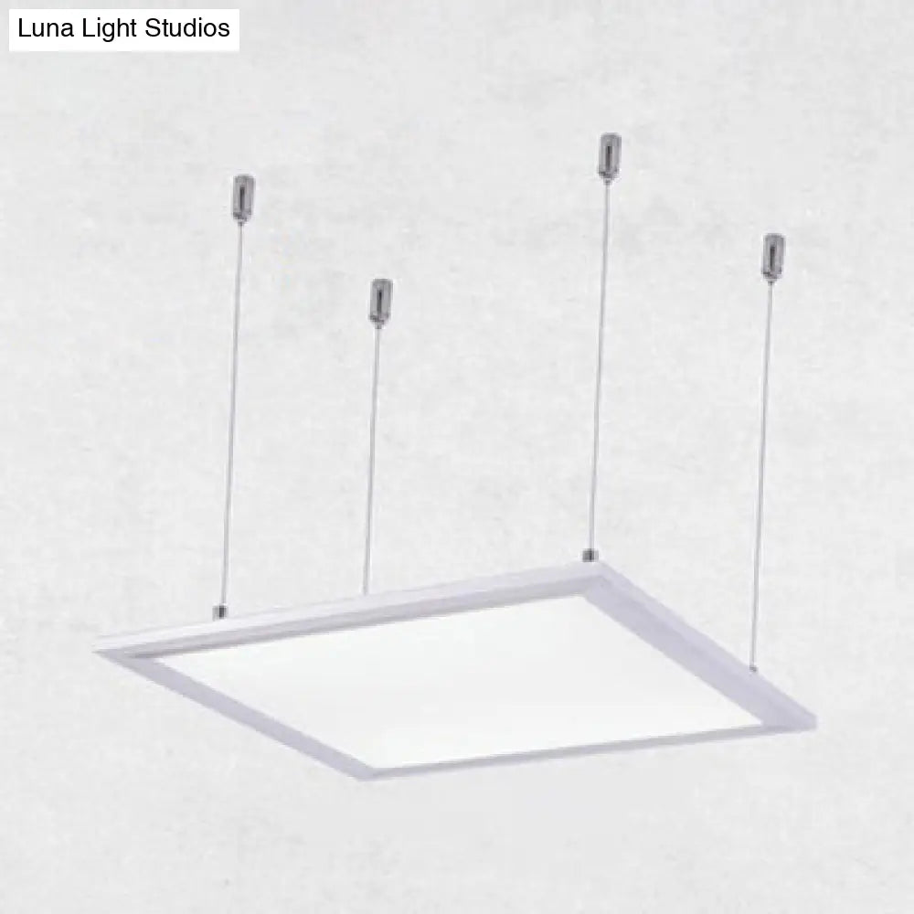 Simplicity Led Metal Pendant Lighting In White - Wide Square/Rectangular Design With Acrylic