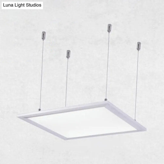 Simplicity Led Metal Pendant Lighting In White - Wide Square/Rectangular Design With Acrylic