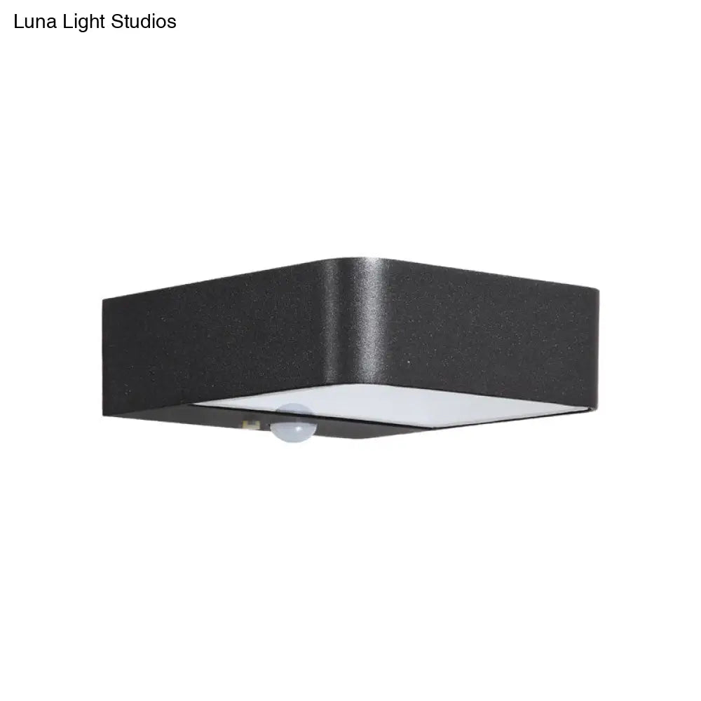 Simplicity Led Metal Solar Sconce Light: Rectangular Black Wall Mount Lamp For Patio