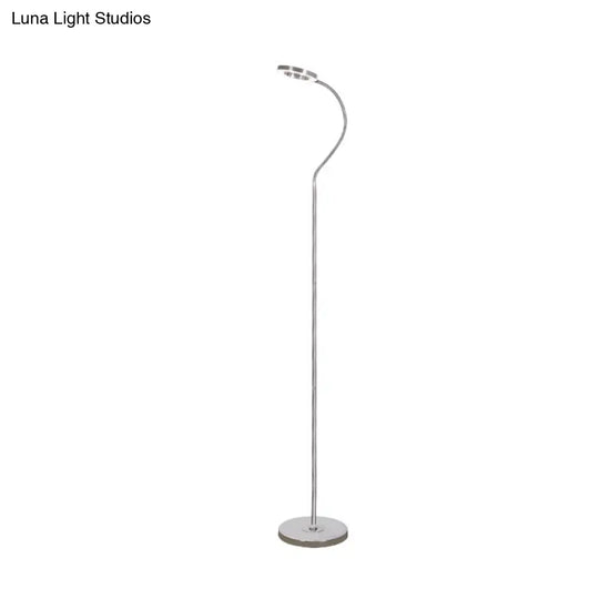 Simplicity Led Silver Floor Reading Lamp With Gooseneck Arm - Metal Ring Round Shade Stand Up Light