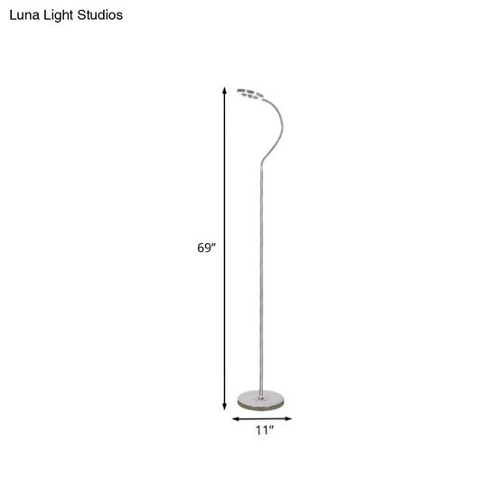 Simplicity Led Silver Floor Reading Lamp With Gooseneck Arm - Metal Ring Round Shade Stand Up Light