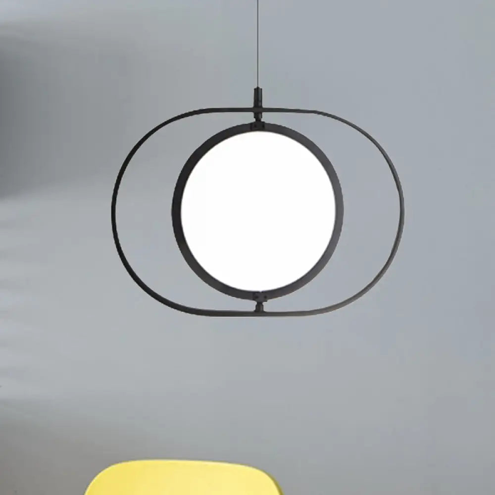 Simplicity Metal Led Black Pendant Light - Oval Suspension Ceiling Fixture: Horizontal/Vertical /