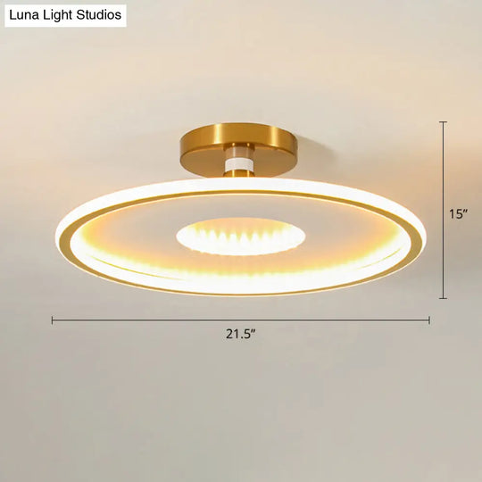 Simplicity Metal Led Ceiling Light | Disc Semi Flush Mount Fixture For Bedrooms White-Gold / 21.5