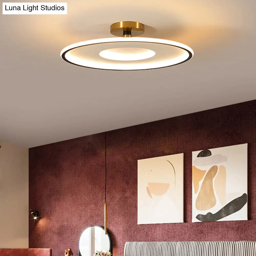 Simplicity Metal Led Ceiling Light | Disc Semi Flush Mount Fixture For Bedrooms