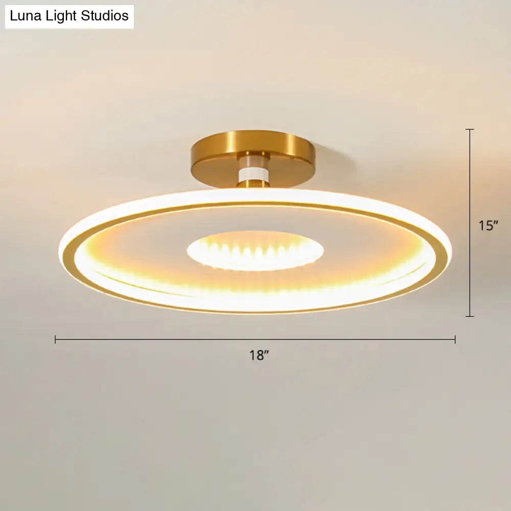 Simplicity Metal Led Ceiling Light | Disc Semi Flush Mount Fixture For Bedrooms White-Gold / 18