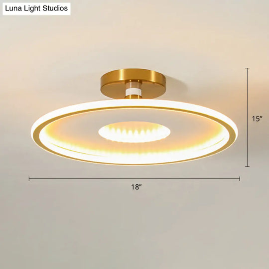 Simplicity Metal Led Ceiling Light | Disc Semi Flush Mount Fixture For Bedrooms White-Gold / 18