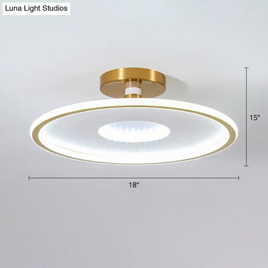 Simplicity Metal Led Ceiling Light | Disc Semi Flush Mount Fixture For Bedrooms White-Gold / 18