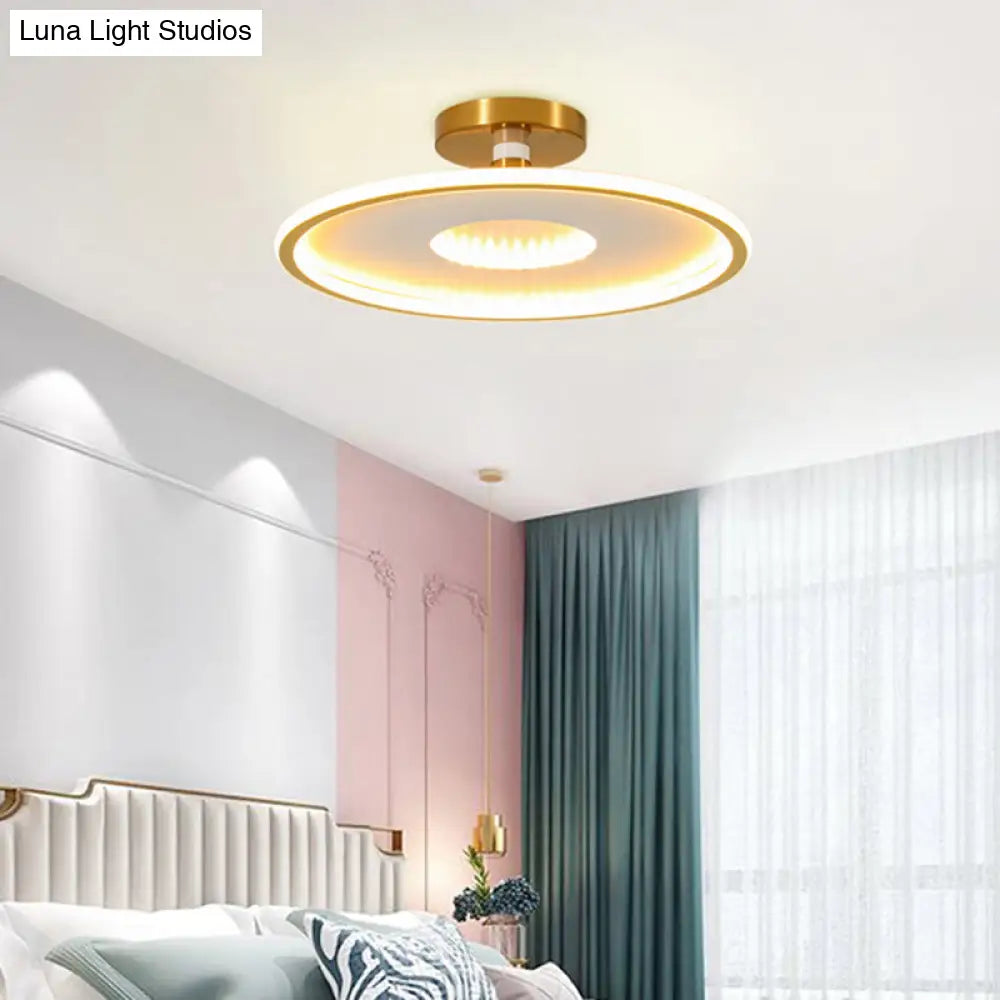 Simplicity Metal Led Ceiling Light | Disc Semi Flush Mount Fixture For Bedrooms