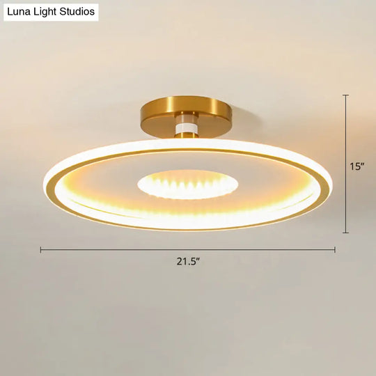 Simplicity Metal Led Ceiling Light | Disc Semi Flush Mount Fixture For Bedrooms White-Gold / 21.5