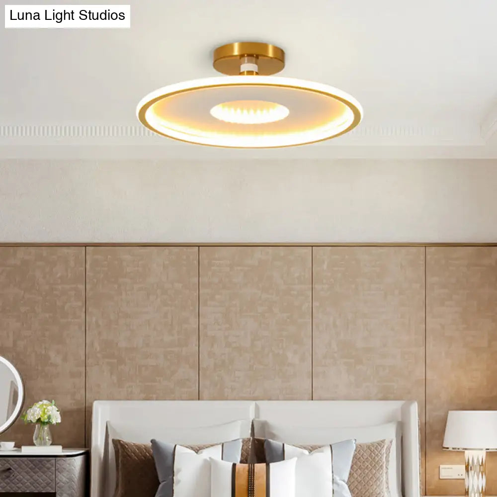 Simplicity Metal Led Ceiling Light | Disc Semi Flush Mount Fixture For Bedrooms