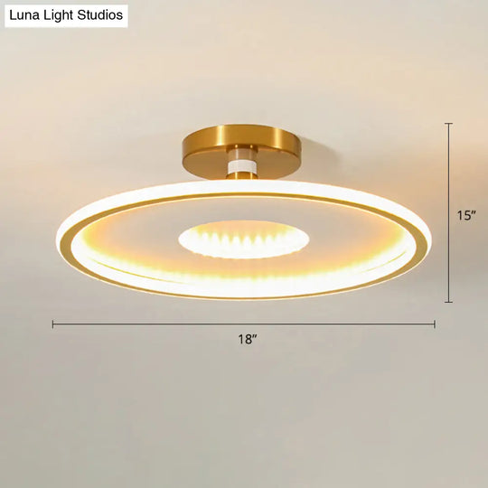 Simplicity Metal Led Ceiling Light | Disc Semi Flush Mount Fixture For Bedrooms White-Gold / 18